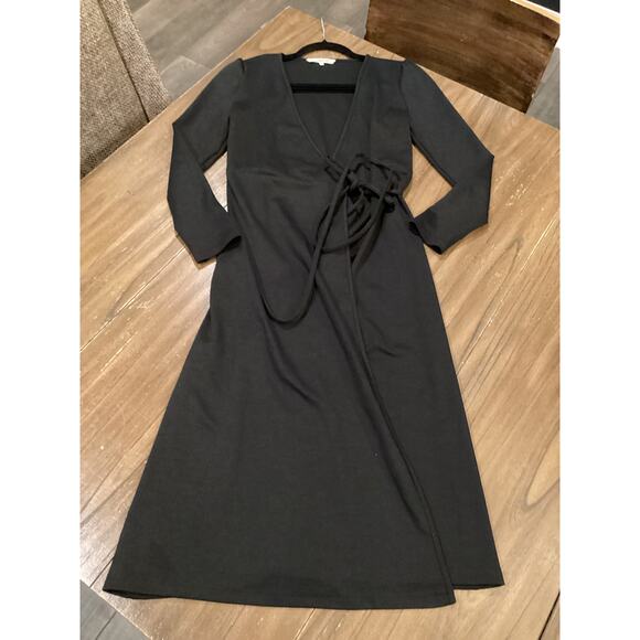 Emerson Fry Ballet wrap midi knee length long sleeve fall Dress Black Ponte XXS - Picture 6 of 11